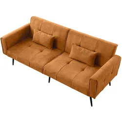 MODFU Futon Sofa 68 Zoll Gelb mit Cordstoff, umwandelbar zum Bett, 175x71x71, ideal für kleine Räume, stabile Holzstruktur, einfache Montage