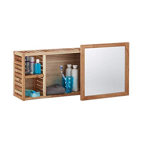 Relaxdays Wandrek met Spiegel van Geolied Walnotenhout, Breedte: 80 cm