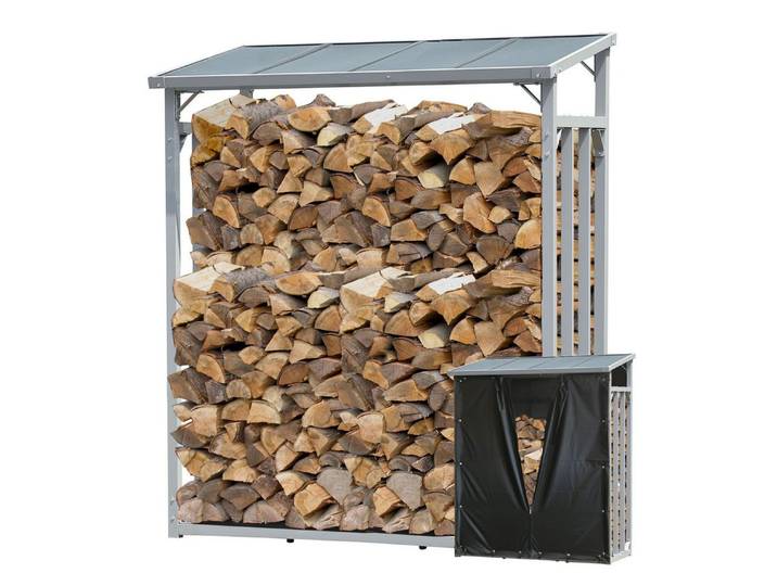 Quick Star Kaminholzregal Außen Aluminium Pro, Mehrere Größen, Mit / Ohne Wetterschutz, BxTxH:143x70x145 cm, Wetterschutz inklusive