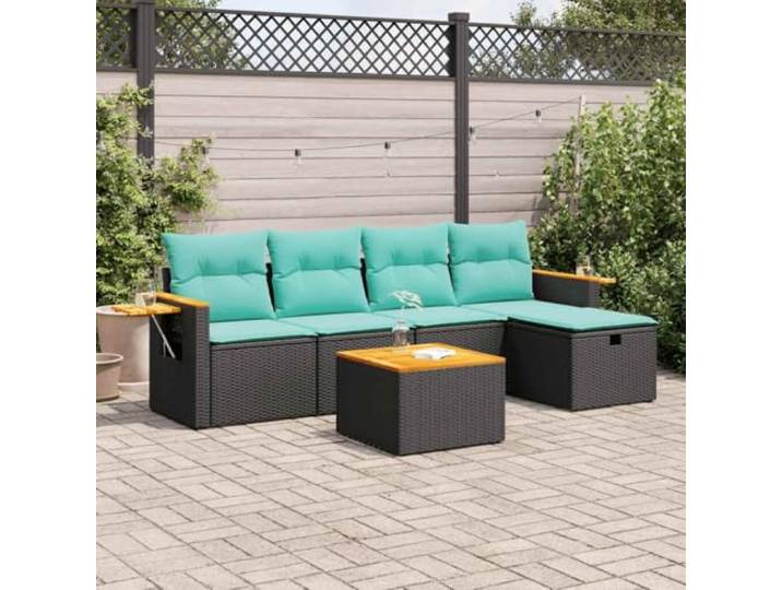 KTHLBRH Gartenmöbel-Set, 6-teilig, Polyrattan, schwarz, mit Kissen Outdoor Lounge mit Sitzsack, wasserdichter Behälter, lackierter Stahl, inklusive Tisch