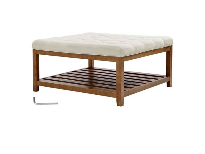 Table Basse - DUOKU - CWD0101CA-KD-BEIGE - Carrée - Rembourrée en Lin - Capacité 181 44 kg
