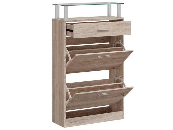 Mode Produits ménagers - vidaxl - Meuble à chaussures avec tiroir et plateau en verre Bois - pour maison N1B6121