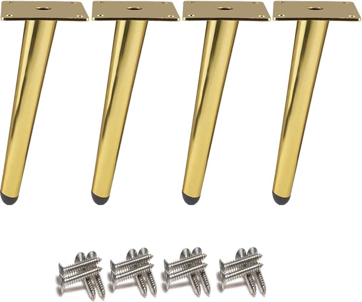 Set van 4 gouden schuine tafelpoten van roestvrij staal voor meubels