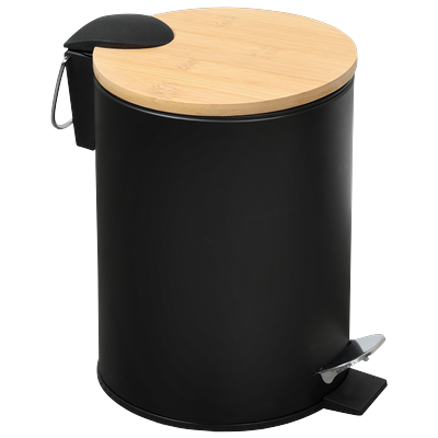 Kosmetikeimer KESPER "Mülleimer Bambus, FSC zertifiziert, 3l", schwarz, B:17cm H:23cm T:17cm Ø:17cm, Bambus, Kunststoff, Metall, Mülleimer, Kosmetikeimer, inkl. Inneneimer, Deckel mit Soft-Close