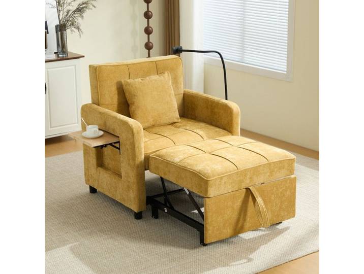 Fauteuil 167*79*83 cm - Canapé-lit 1 place - Fauteuil en chenille avec petite table - Chaise longue - Jaune