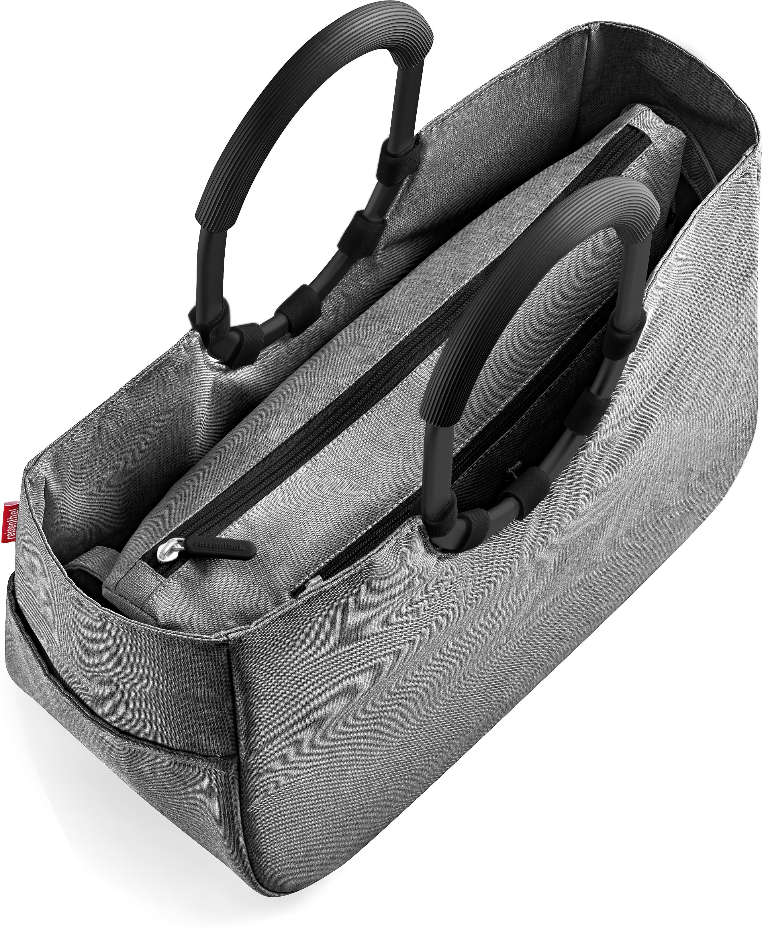 Einkaufsshopper REISENTHEL "loopshopper M", grau (frame twist silber), B:40cm H:26cm T:20cm, Polyester, Einkaufskörbe, Einkaufsshopper, Herausnehmbare Innentasche, Standfüße, Innentasche Reißverschluss