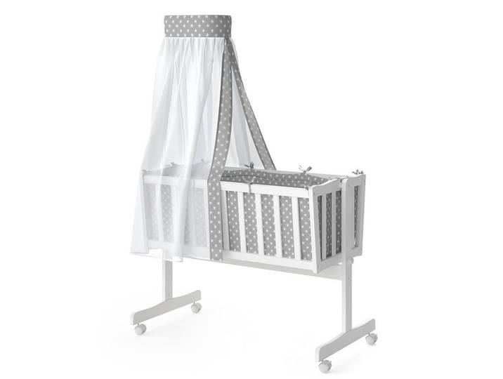 VitaliSpa Babywiege Noah Weiß 40x90 mit Rollen, Holz, Rechteckig, 40x90 cm, Baby- und Kindermöbel, Babyzimmer, Babybett, Stubenwagen & Babywiegen