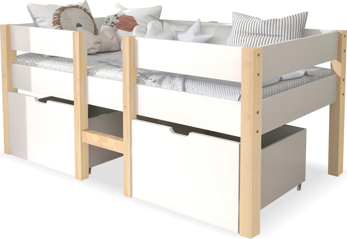 Kinderbett 90x200 cm, Multicolor, mit Schublade, Rausfallschutz, ohne Matratze