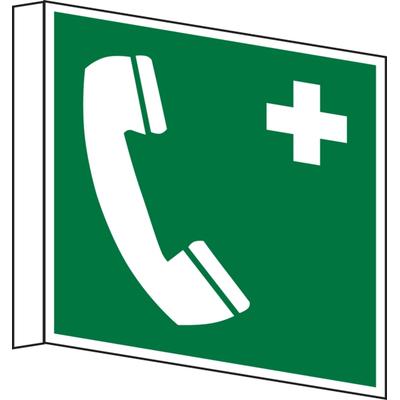 Rettungszeichen, Fahnen-/Nasenschild Notruftelefon E004 - ASR A1.3 (DIN EN ISO 7010) - 200x200x1 mm Kunststoff