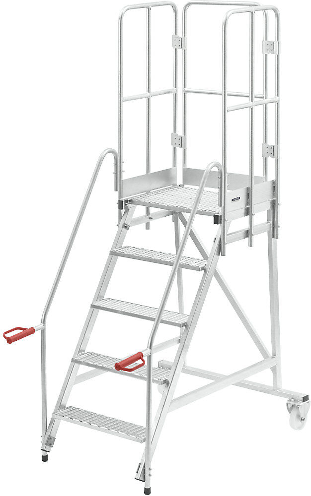 Mobile Podestleiter, feuerverzinkt, 5 Stufen eurokraft pro