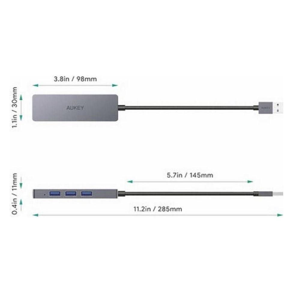 Aukey CB-H36 Aluminium Ultraflacher USB-3 USB-Hub mit 4 Anschlüssen (USB-A, 4 Ports) (4260397843871)