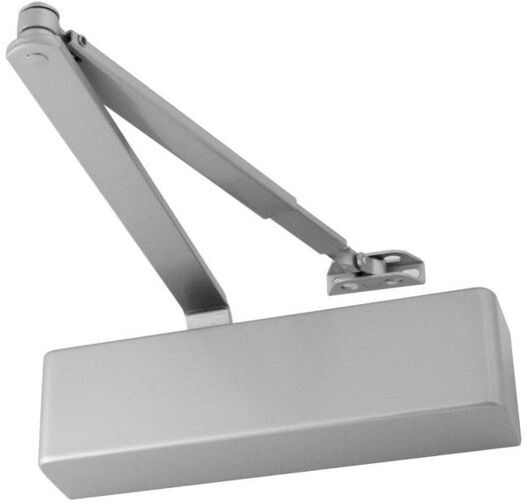 Eclipse Overhead Door Closer Surface Mounted 101 Series Satin Nickel Fire Rated Silver 25" x 25" x 5"