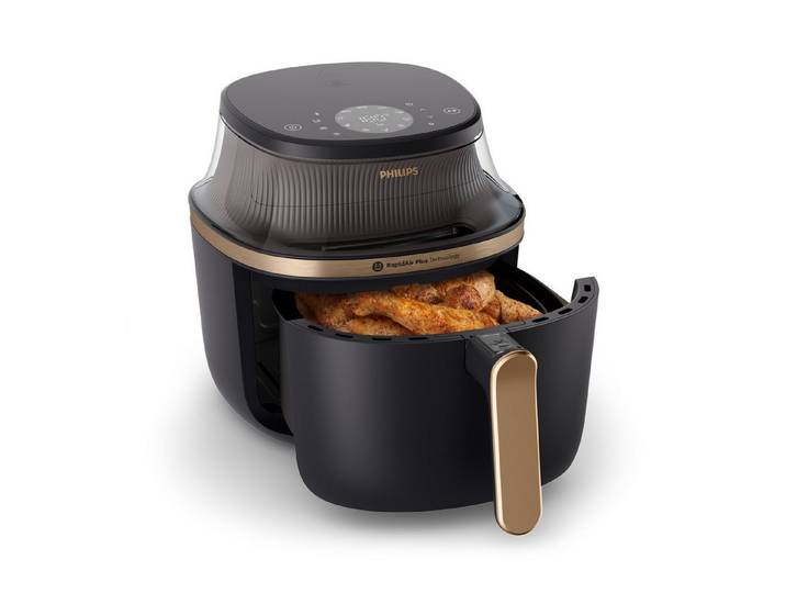 Philips Heißluftfritteuse Airfryer 3000 NA332/00, mit 6.2L, Sichtfenster, 1700 W, RapidAir Plus Technologie und 16 Kochfunktionen, Schwarz/Kupfer