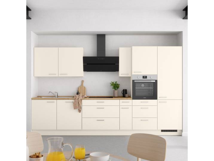 Küchenzeile High-Line Touch Variante D 360cm Ausrichtung rechts Beige/Magnolia/Eiche Sierra Dekor Laurus