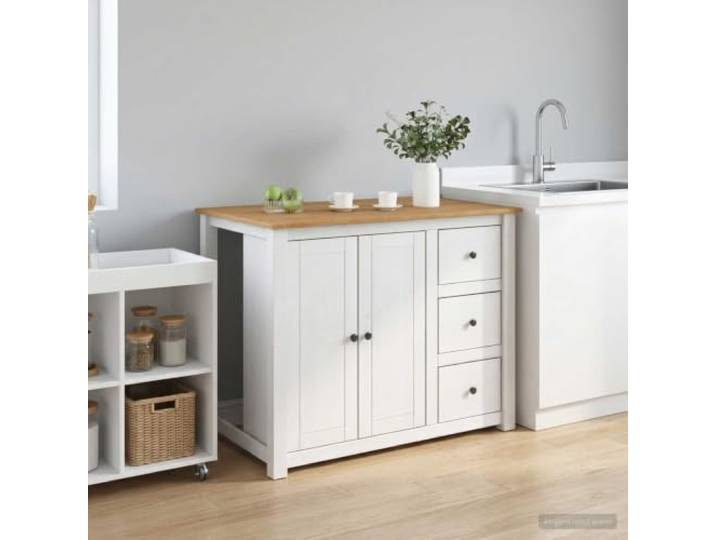 LPERTGFHU Kücheninsel Set 2 Pcs, Massivholz Küchentrolley Weiß/Honigwachs Massives Kiefernholz, Mobil mit stabilen Füßen, Vielseitiger Stauraum