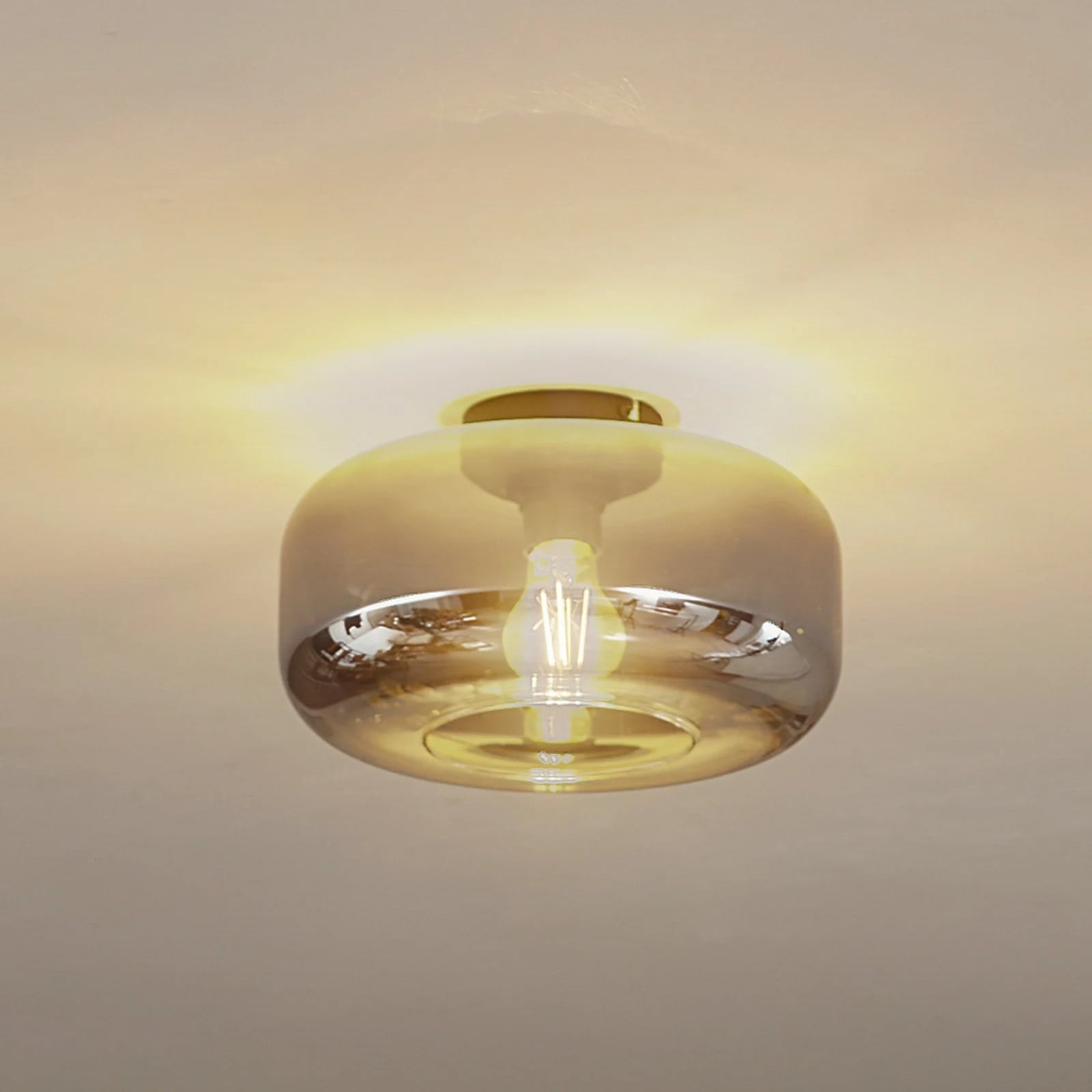 Lindby Hildur Plafondlamp, Grijs/Zwart, Glas en Metaal, Dimbaar, Ø 28,5 cm