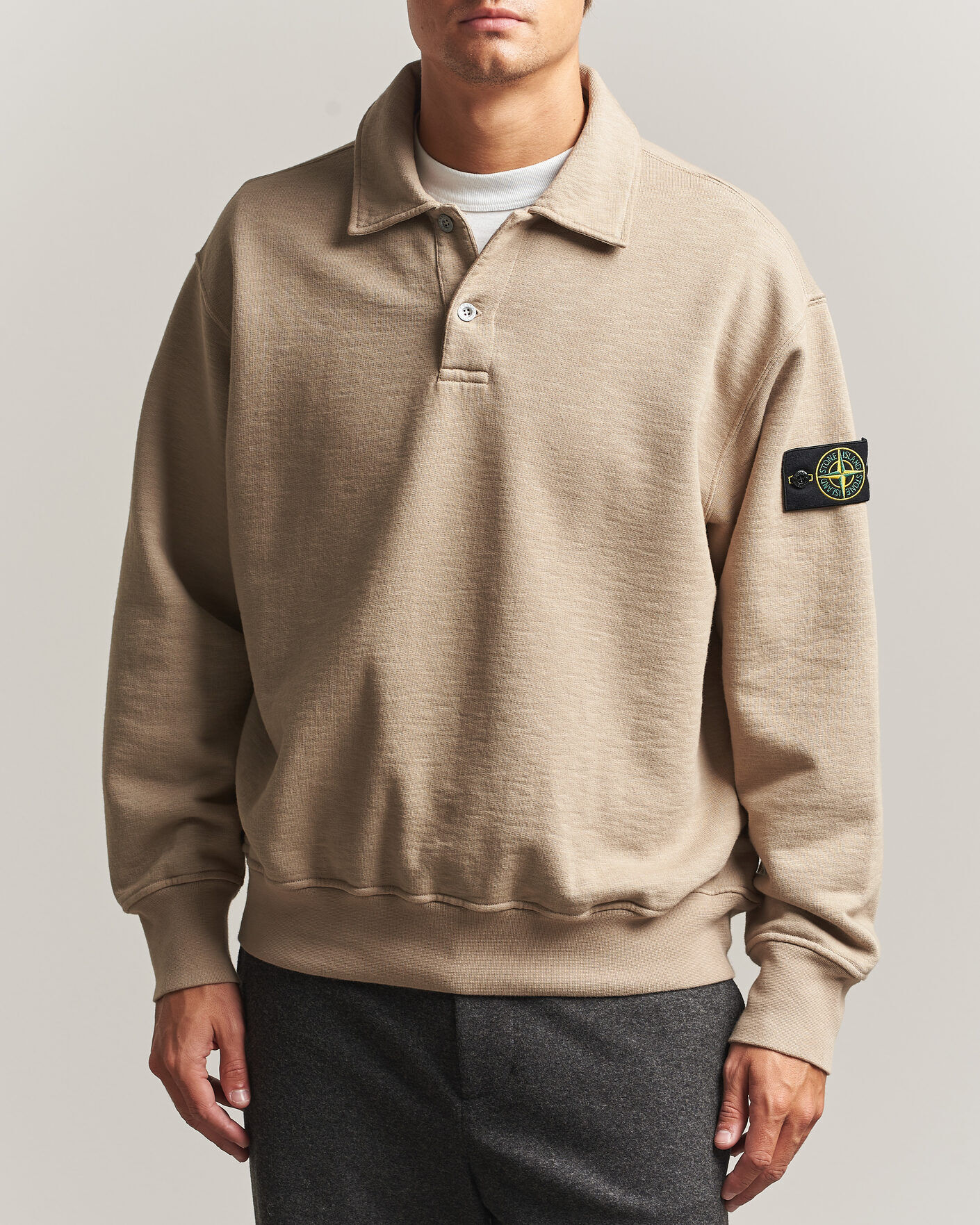 Stone Island Tubular Cotton Fleece Polo Biscuit men M Beige