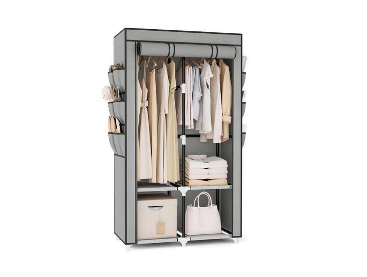 LuxusKollektion Stoffschrank Stoffschrank mit 4 Ablagen grau (1-St)