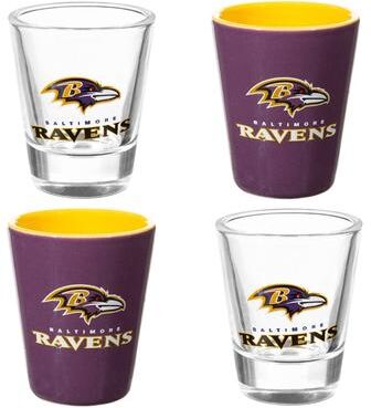 Evergreen 4-Piece Ceramic and Glass 2 oz. Shot Glass Set, Baltimore Ravens