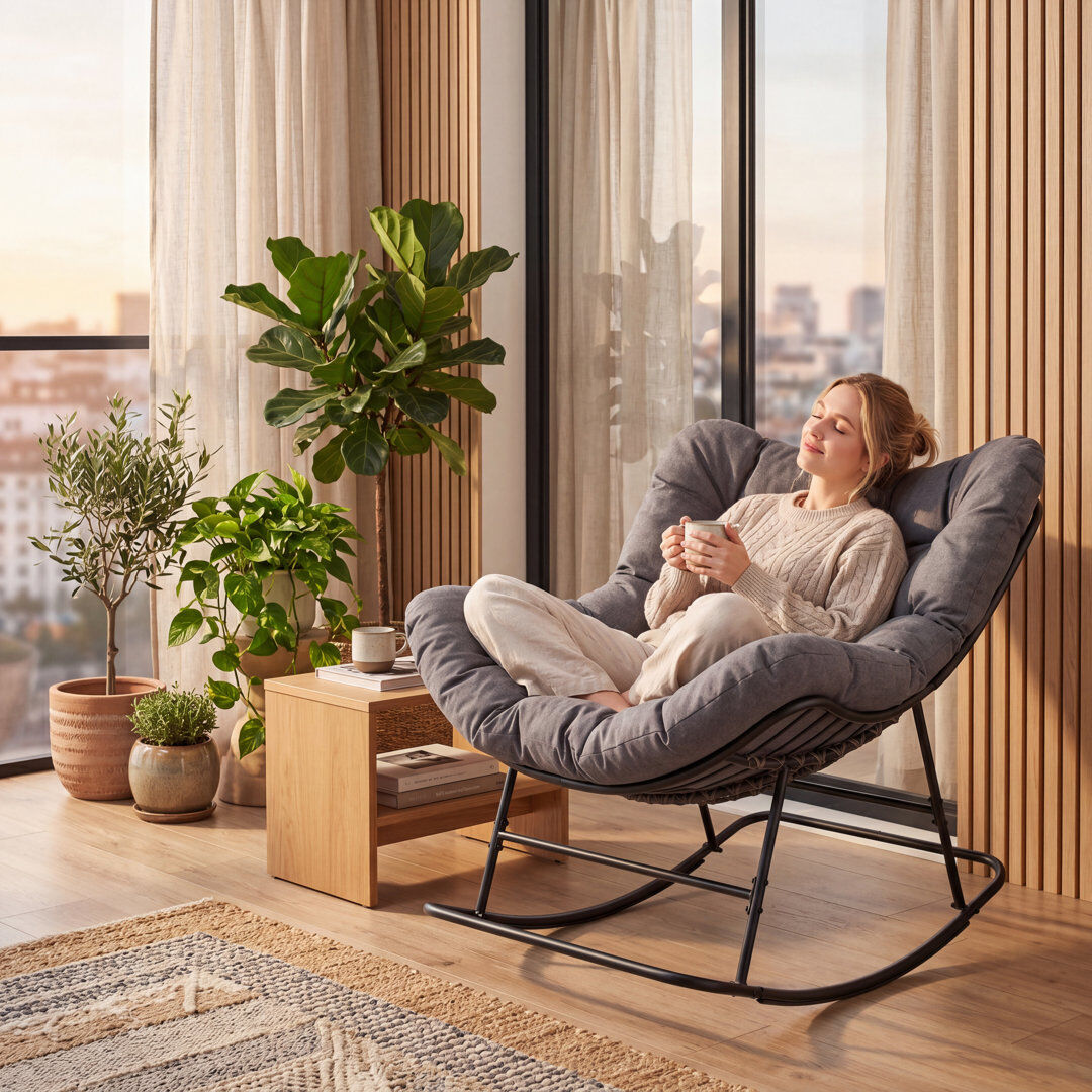 HAUSPROFI Outdoor Rocker Chair Gray 86cm H X 114cm W X 94cm D