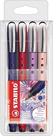 STABILO worker+ medium NatureCOLORS Wildflower Tintenroller preußischblau, burgunderrot, grauviolett, rouge 0,5 mm, Schreibfarbe: blau, 4 St