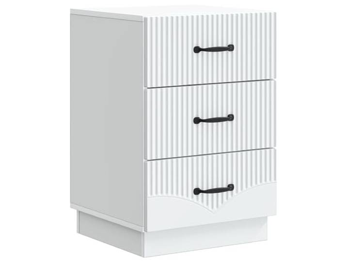 KGFHERENB Nachttisch mit 3 Schubladen Weiß 43x41x63.5cm Holzwerkstoff Kompakte Kommode im Vintage-Design für Schlafzimmer und Wohnraum. Bietet reichlich Stauraum bei pflegeleichter Oberfläche.