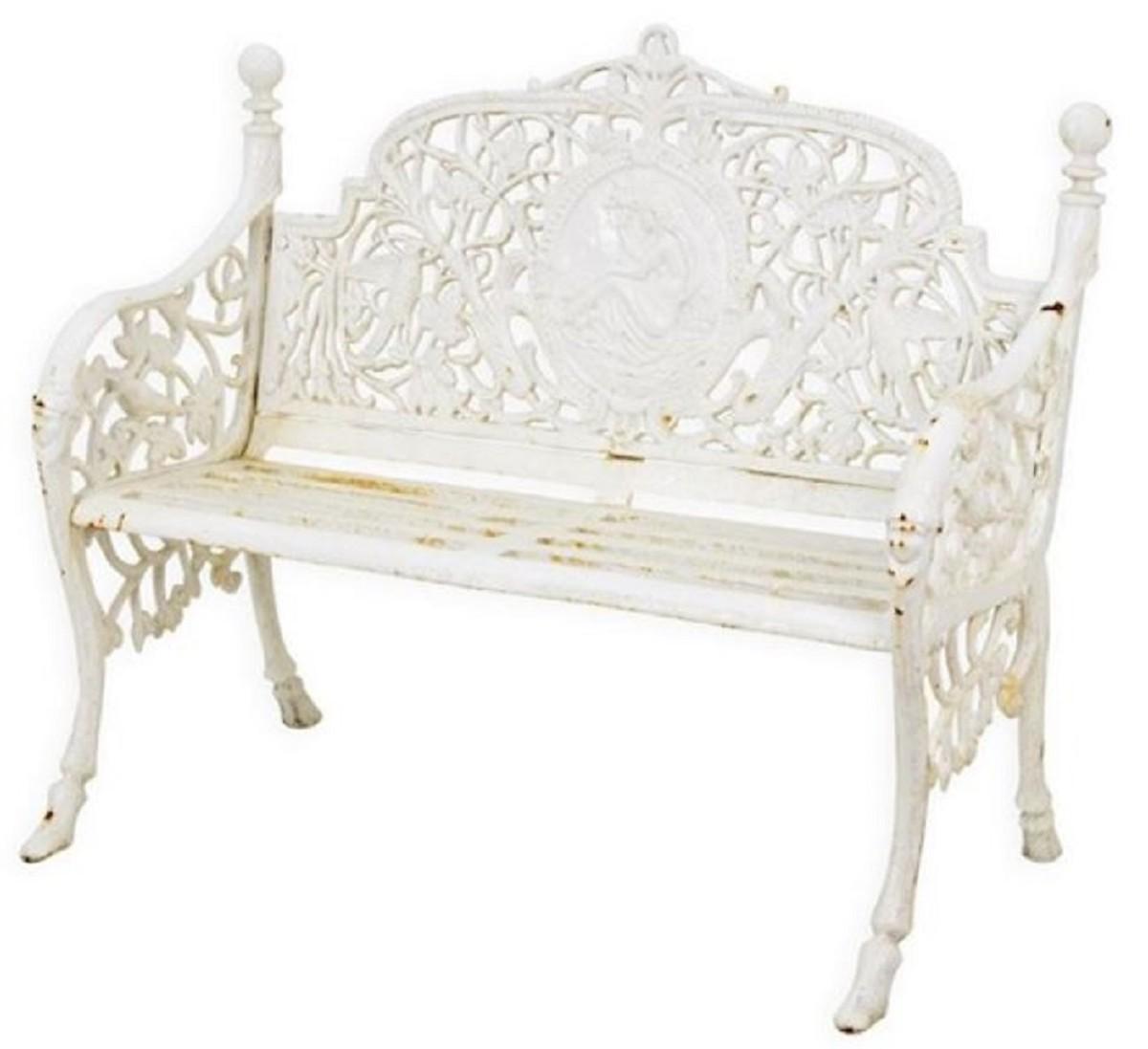 Casa Padrino Barock Gartenbank Antik Cremeweiß 106,5 x H. 90 cm - Prunkvolle Gusseisen Garten Sitzbank - Gusseisen Gartenmöbel - Barock Garten Möbel - Garten Möbel im Barockstil