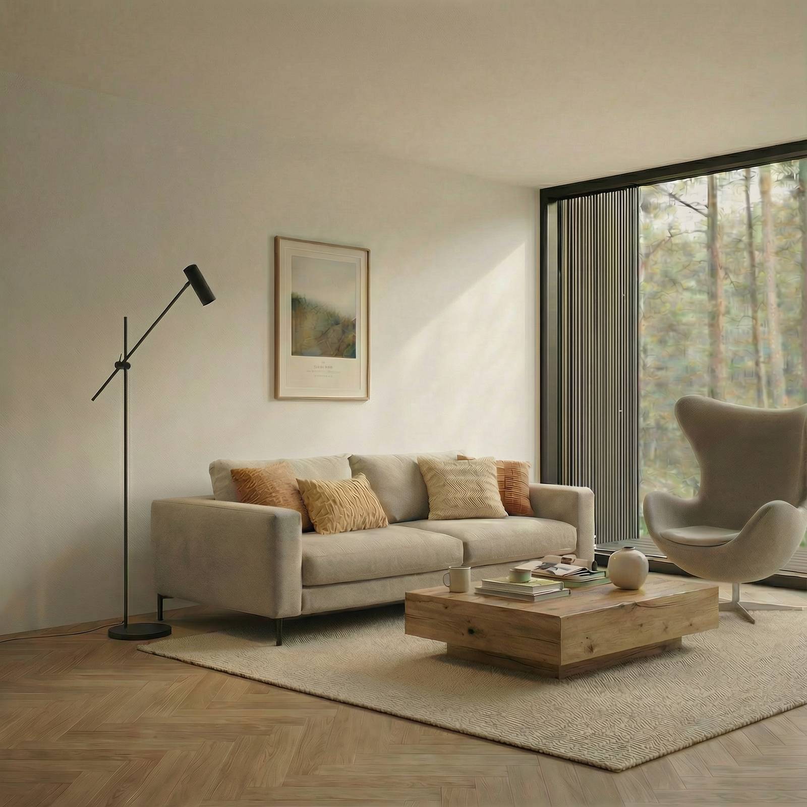 Stehlampe Vilo Lindby, schwarz, für Wohn- / Esszimmer, Metall, Skandinavisch, Stehlampe