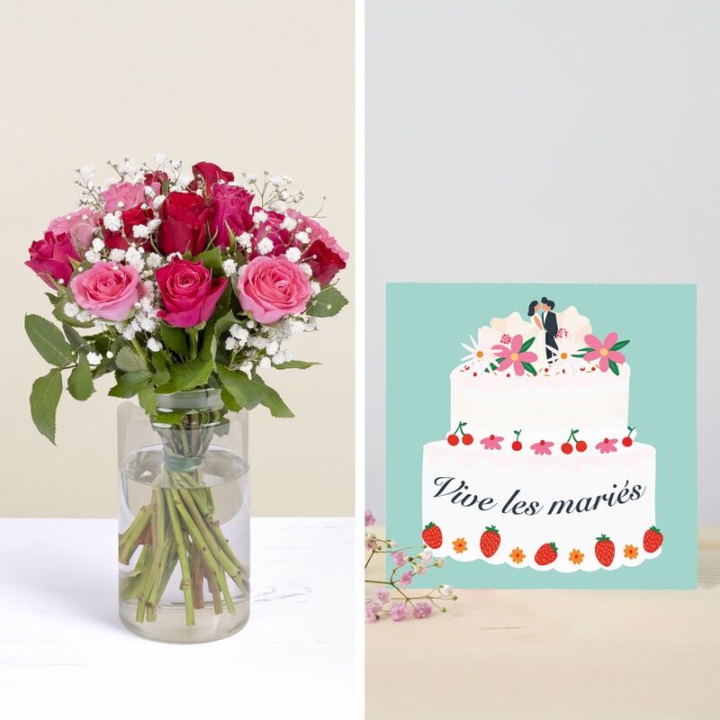 Petite harmonie et carte message Vive les mariés - Interflora - Livraison de fleurs