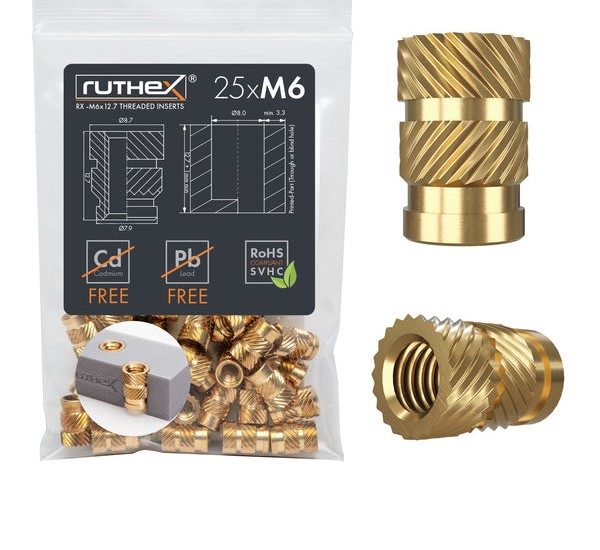 Ruthex M6 threaded insert – Rx-M6x12.7 - 25 pcs GE-M6x127-002