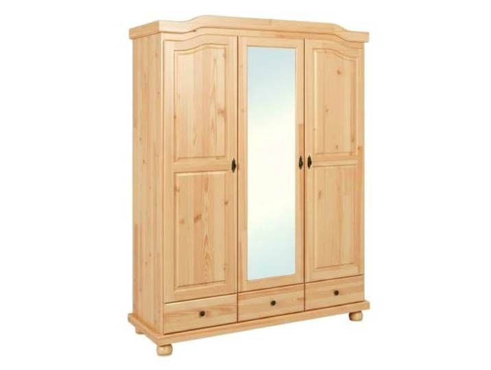 Inter Link Kleiderschrank Kiefer massiv Landhaus 3 Türen 3 Schubladen Natur