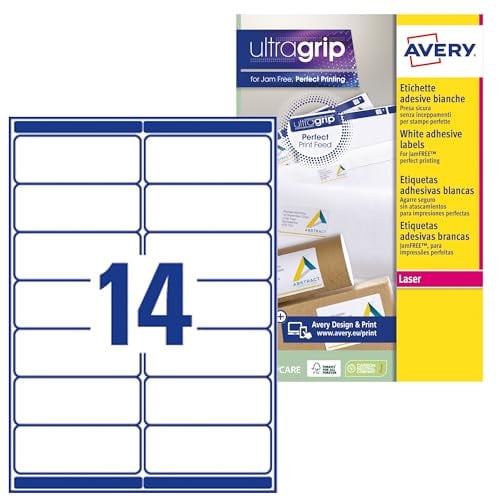 AVERY 210 zelfklevende adreslabels wit voor laserprinters, Formaat: 99,1 x 38,1 mm