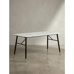 Esstisch Marmoroptik Metall Rechteckig Modern Klein, Weiß 140x80x76 cm