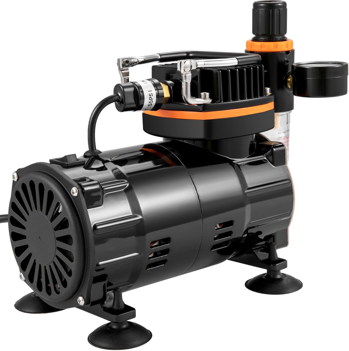 Professionele airbrush-set met dubbelwerkende airbrushes en compressor, zwart