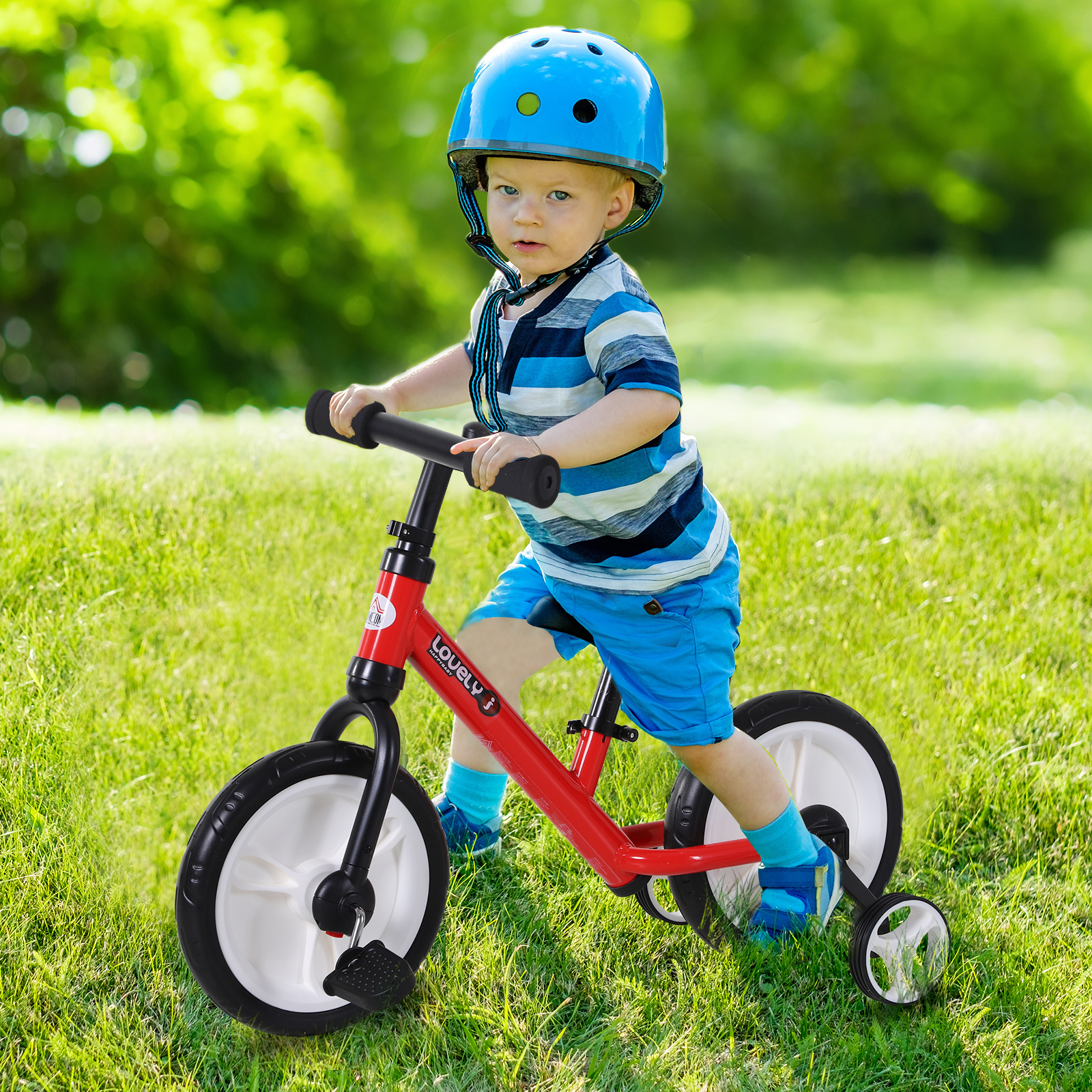 Homcom Bici d'equilibrio per bambini da 2-5 anni, bici per imparare a camminare con rotelle di supporto, pedali, sedile regolabile in altezza, giocattolo bici d'equilibrio per bambini piccoli, regalo primo compleanno, Rosso   Aosom Italy