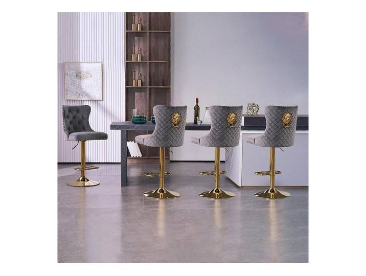 LuxusKollektion Barhocker Barhocker Samt 4er Set höhenverstellbar Lehne Gold-dunkelgrau 4 er set