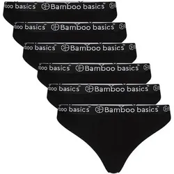 BAMBOO BASICS Bamboo basics Damen String EMMA, 6er Pack - Logo-Bund, atmungsaktiv, Single Jersey, Größe L in Schwarz Schwarz