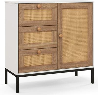 Costway Rattan Sideboard Buffet Cabinet with 1 Door and 3 Drawers-White
