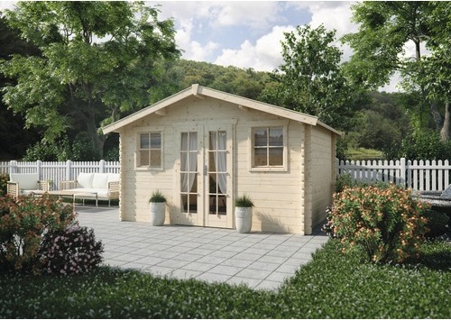 Blockbohlenhaus Konsta Bergen 45 mm mit Fußboden 420 x 330 cm natur