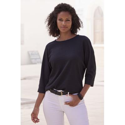 3/4-Arm-Shirt VIVANCE "aus bügelfreier Crêpe-Qualität", Damen, Gr. 36/38, schwarz, Crêpe, Obermaterial: 98% Polyester, 2% Elasthan, unifarben, lässig geschnitten normal, Rundhals, Fledermausärmel breiter Bund, Shirts 3/4-Arm-Shirt, mit 3/4-Arm