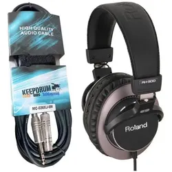Roland RH-300 Studio-Kopfhörer mit Kabel (Kabelgebunden), Kopfhörer, Schwarz