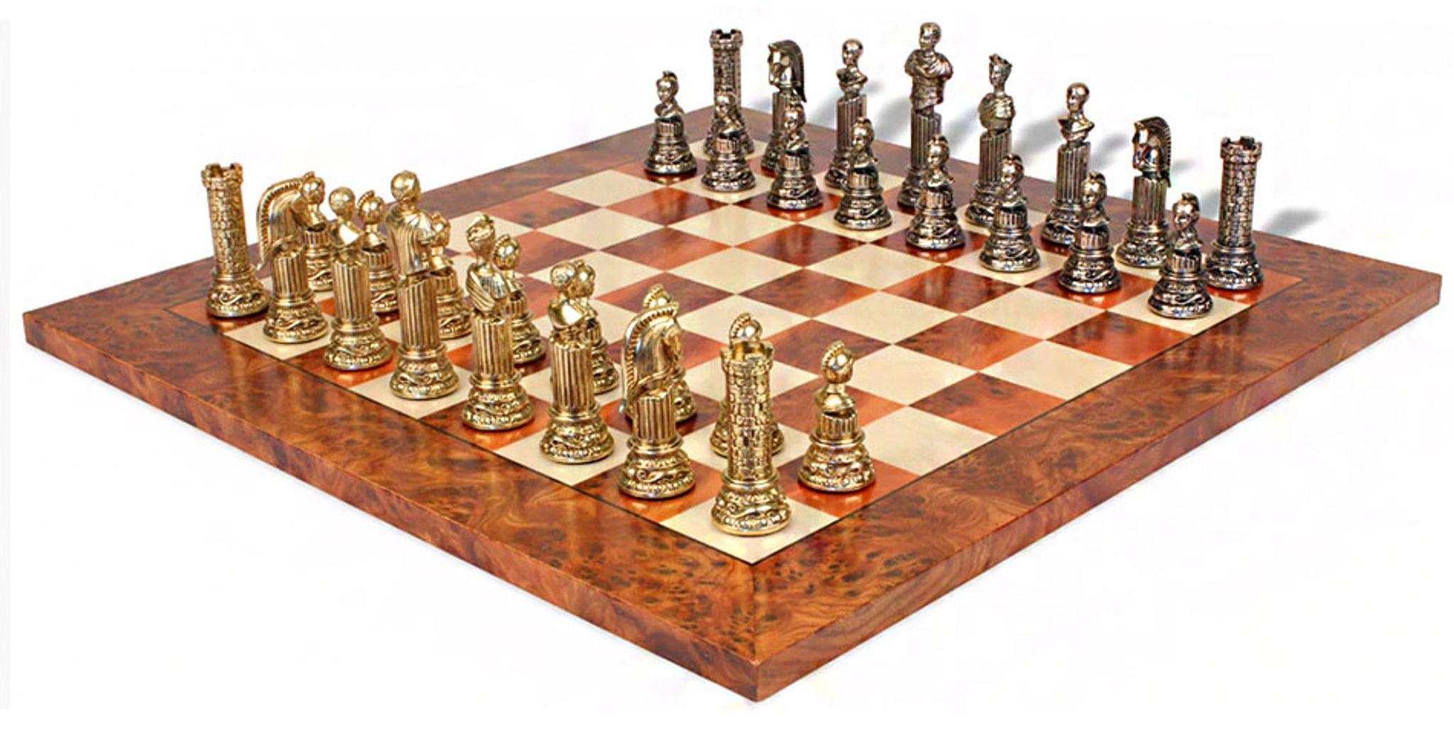 Exklusives Italfama Holz-Schachset - Römische Kaiserbüsten Figuren 12 cm