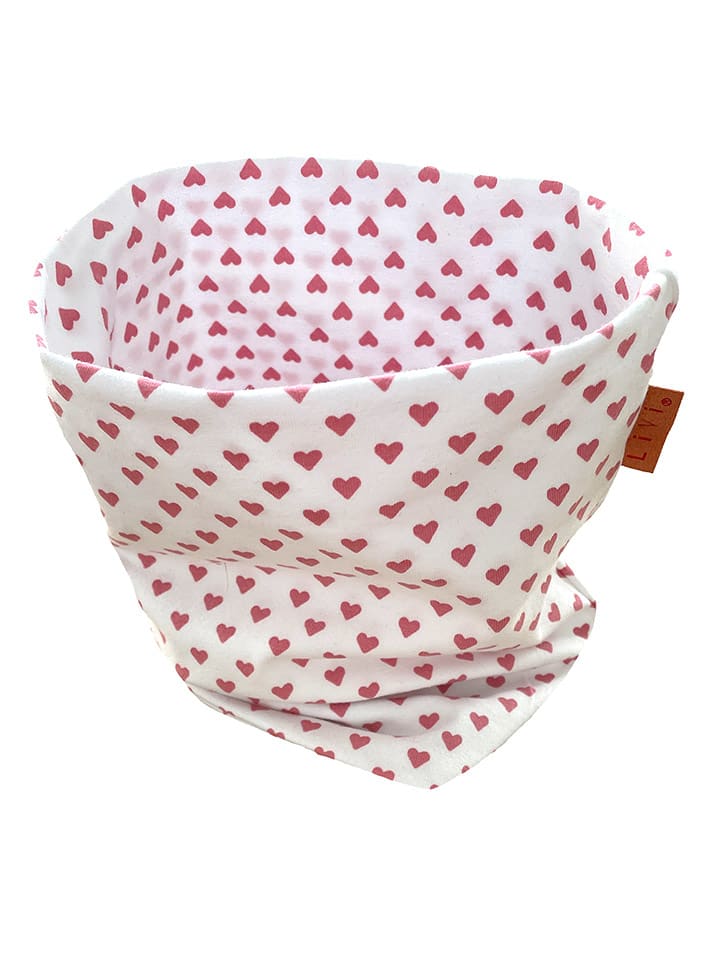 LiVi Loop-Schal "Herz Rosa" in Weiß/ Rosa - (L)50 x (B)24 cm - onesize
