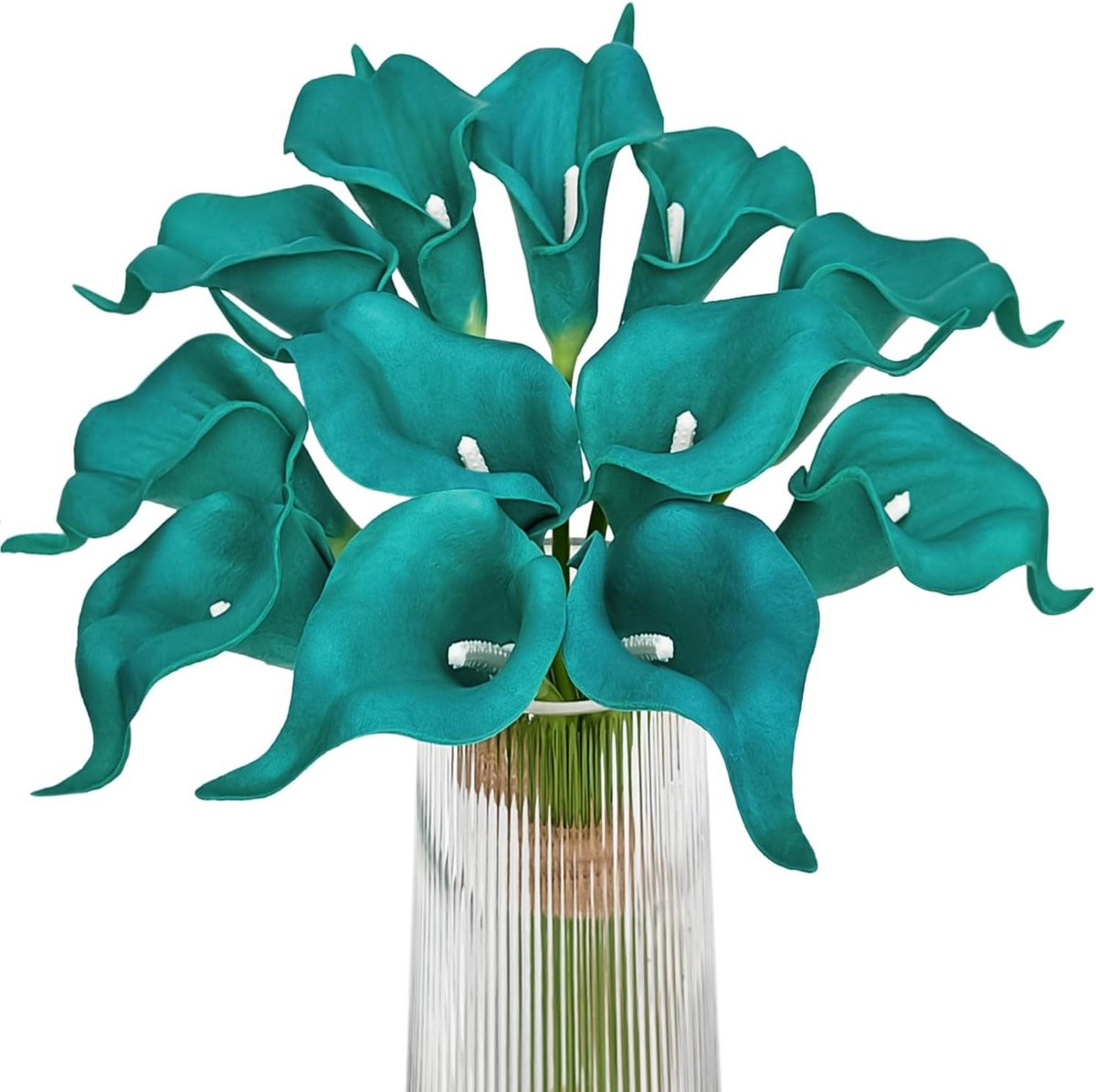 Kunst Calla Lelies Blauwgroen - Nep Bloemen voor Bruiloft Decoratie - 34.7 cm