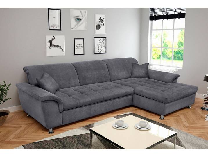 DOMO collection Ecksofa FRANZI 278x170x81 cm, Steppung im Sitzbereich, L-Form, mit Kopfteilverstellung, Chenille, dunkelgrau