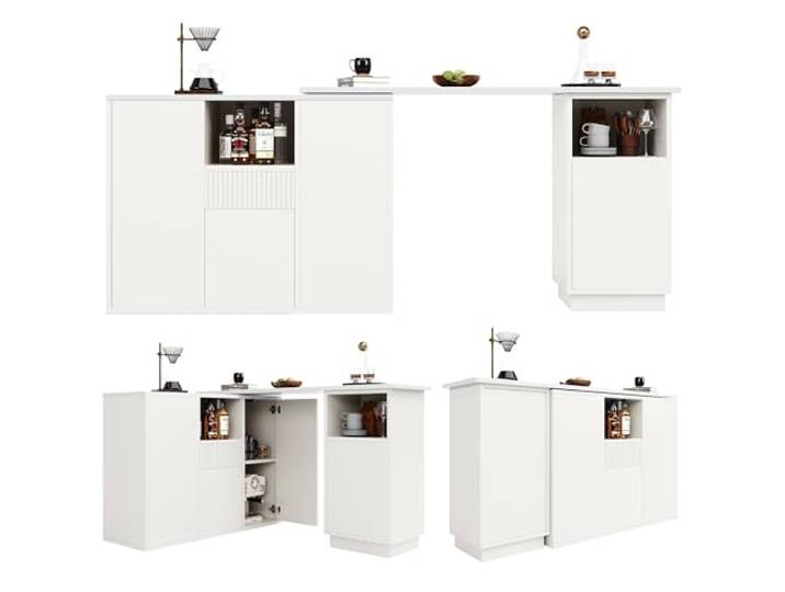Ropilly drehbare Kücheninsel mit Stauraum, MDF, Weiß, Marmoroptik 360° drehbare Bartheke aus MDF mit Marmoroptik und offenem Stauraum für Küche und Esszimmer
