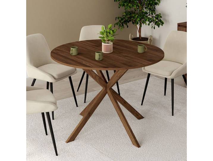 IDMARKET Table à manger ronde ALIX 6 personnes pied araignée noyer 110 cm