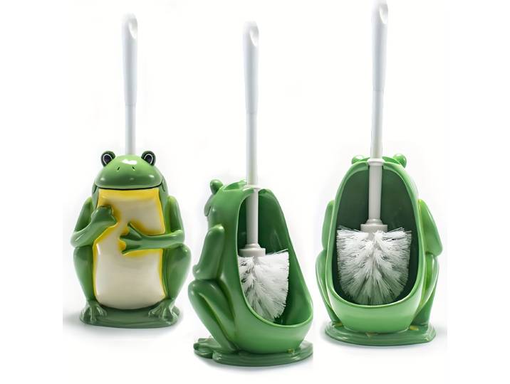 Ensemble de brosse de toilette et support de rangement en forme d'animal, poignée en plastique + support de grenouille en résine