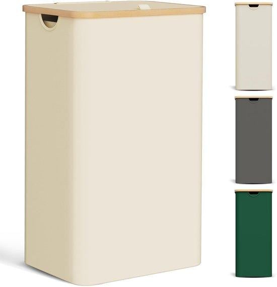 Inklapbare wassorteerder met houten wasbak en waslijn, 85 liter, beige