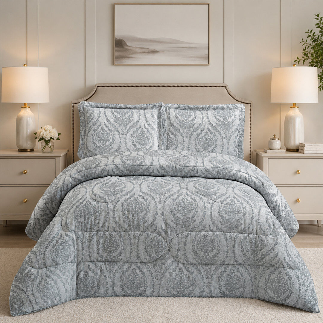 Textile Home Bridal Jacquard Bedspread With Pillow Sham Floral Printed Coverlet, Decorative Luxury All-Season Bedding Silver King Bedspread